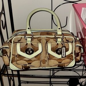 Vintage coach monogram satchel bag mint green & brown